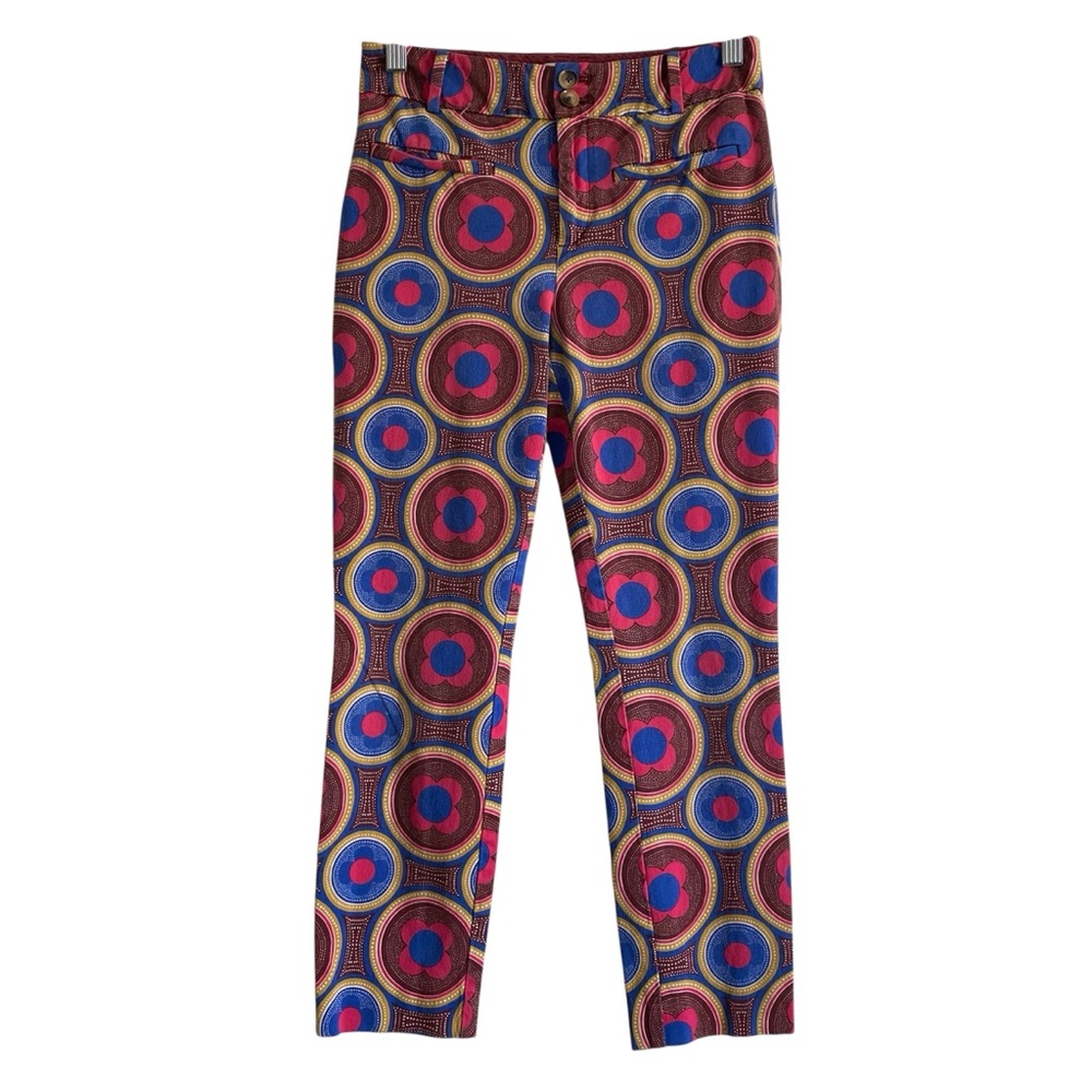 Anthropologie Essential Slim Printed Ankle Pants Size 2 Retro Mod